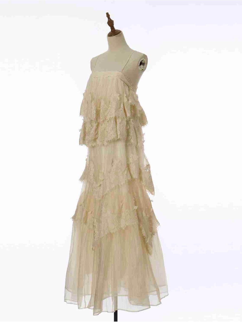 Tiered Lace & Tulle Maxi Dress in Soft Cream